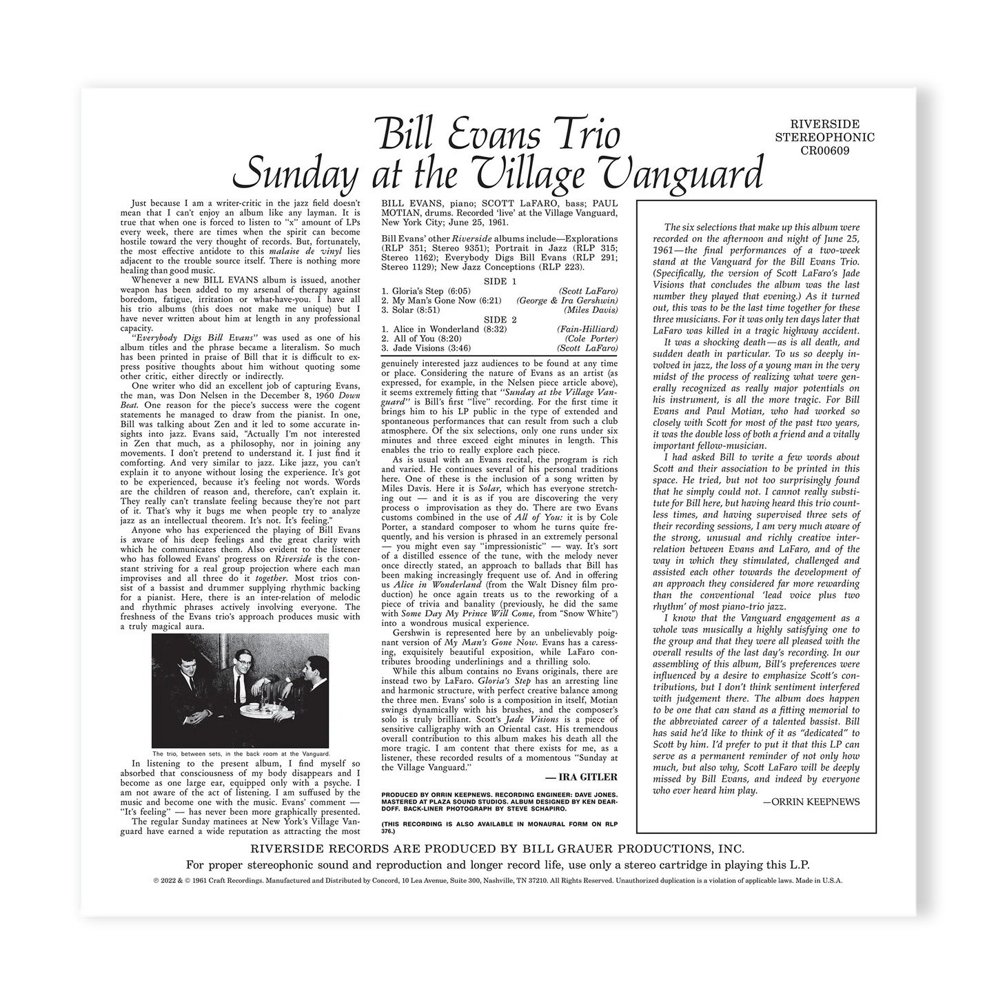 Bill Evans Trio - Sunday at the Village Vanguard - OJC LP Get Cheap Vinyl