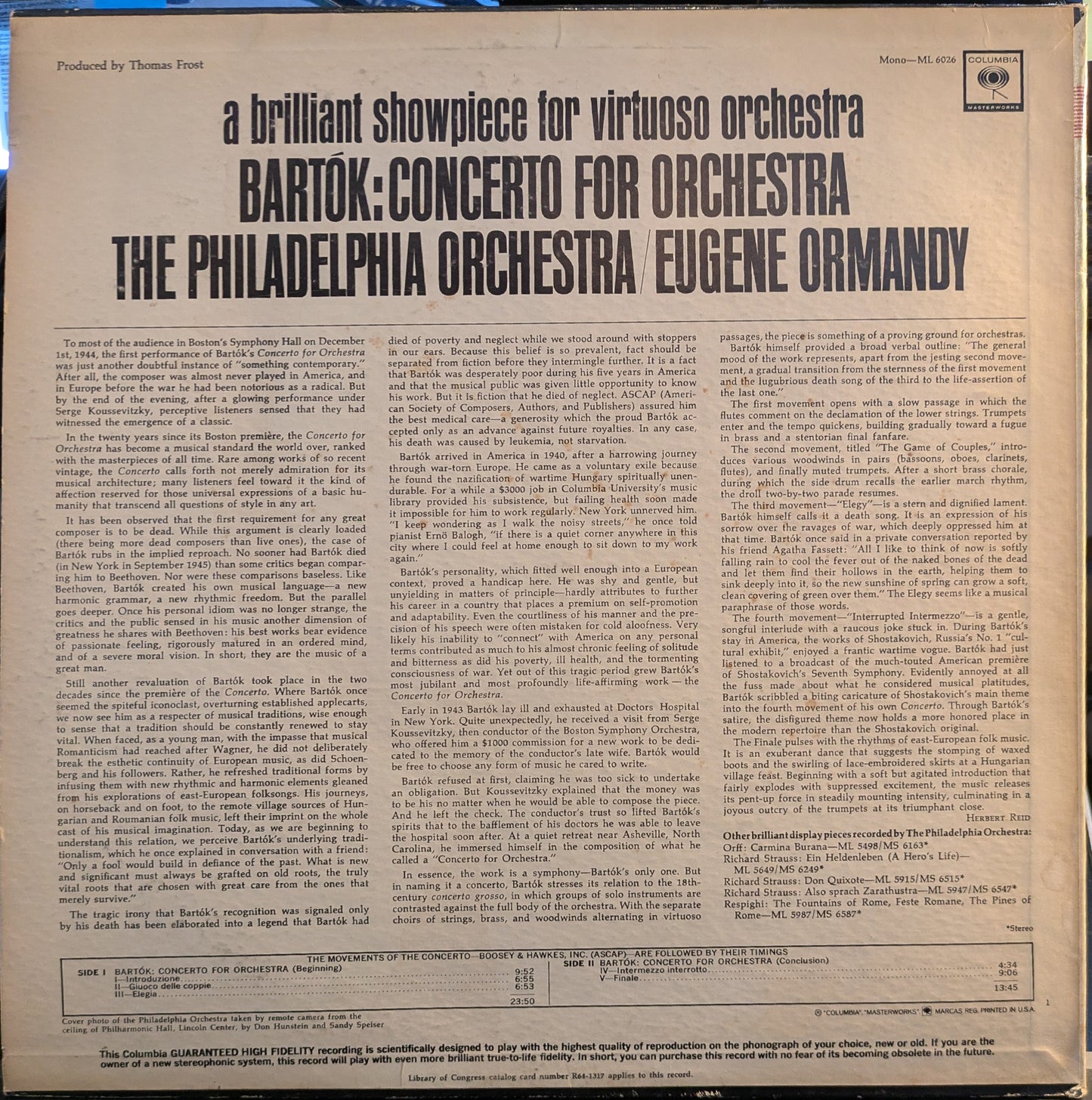 Concerto For Orchestra (A Brilliant Showpiece For Virtuoso Orchestra) | Excellent (EX) Excellent (EX) Get Cheap Vinyl