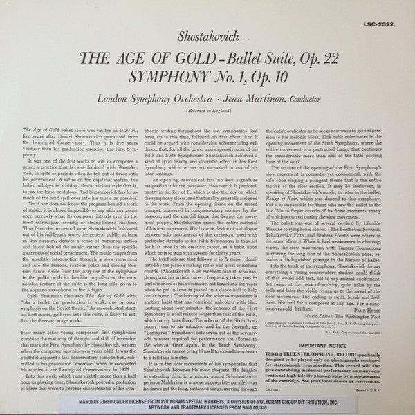 The Age Of Gold Ballet Suite And Symphony No. 1 (VINYL) | Mint (M) Excellent+ (EX+) Get Cheap Vinyl