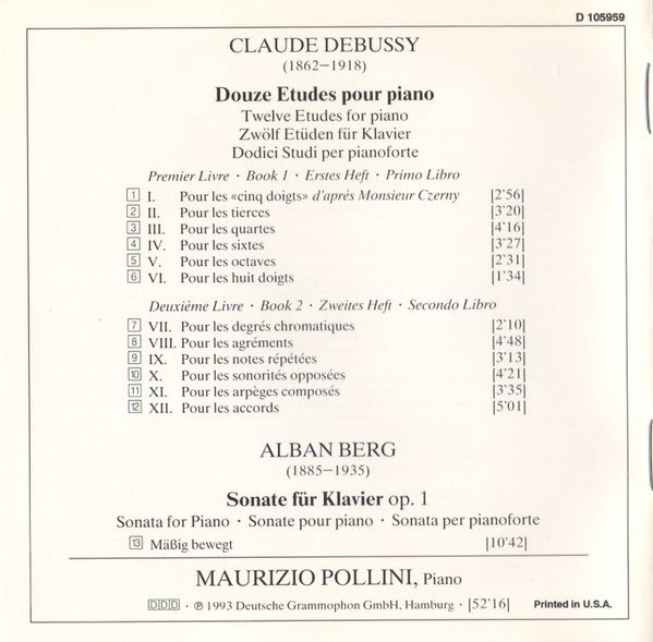 Debussy: 12 Etudes / Berg: Sonate Op. 1 (CD) | Near Mint (NM) Near Mint (NM or M-) Get Cheap Vinyl