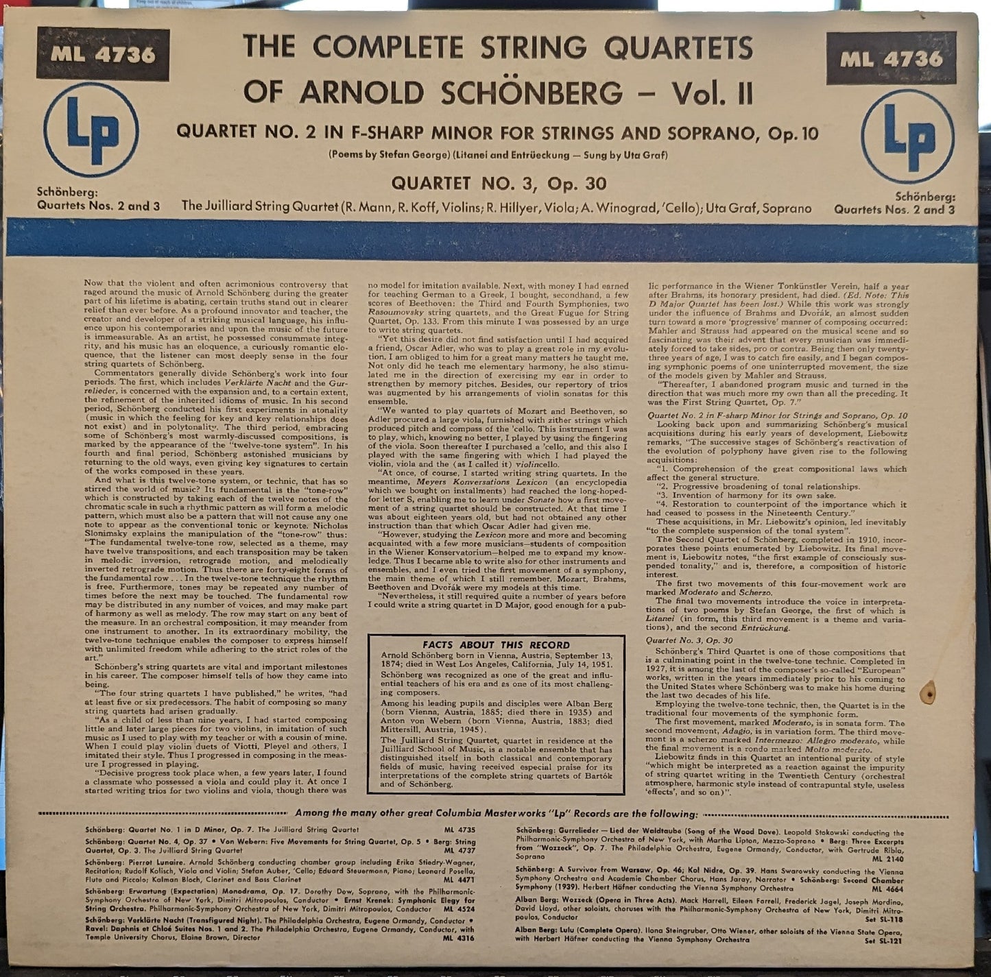 Quartet No. 2 In F-Sharp Minor For Strings And Soprano, Op. 10 / Quartet No. 3, Op. 30 | Near Mint (NM) Near Mint (NM) Get Cheap Vinyl