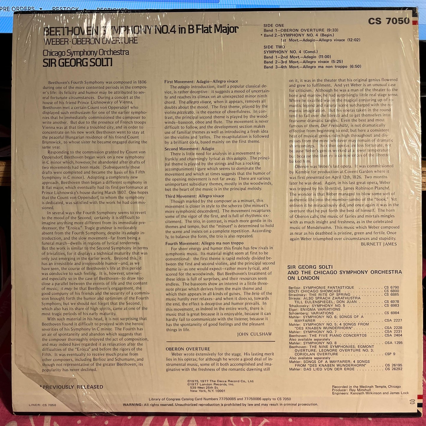 Symphony No. 4 In B Flat Major · Oberon Overture *SHRINK* | Near Mint (NM) Near Mint (NM) Get Cheap Vinyl