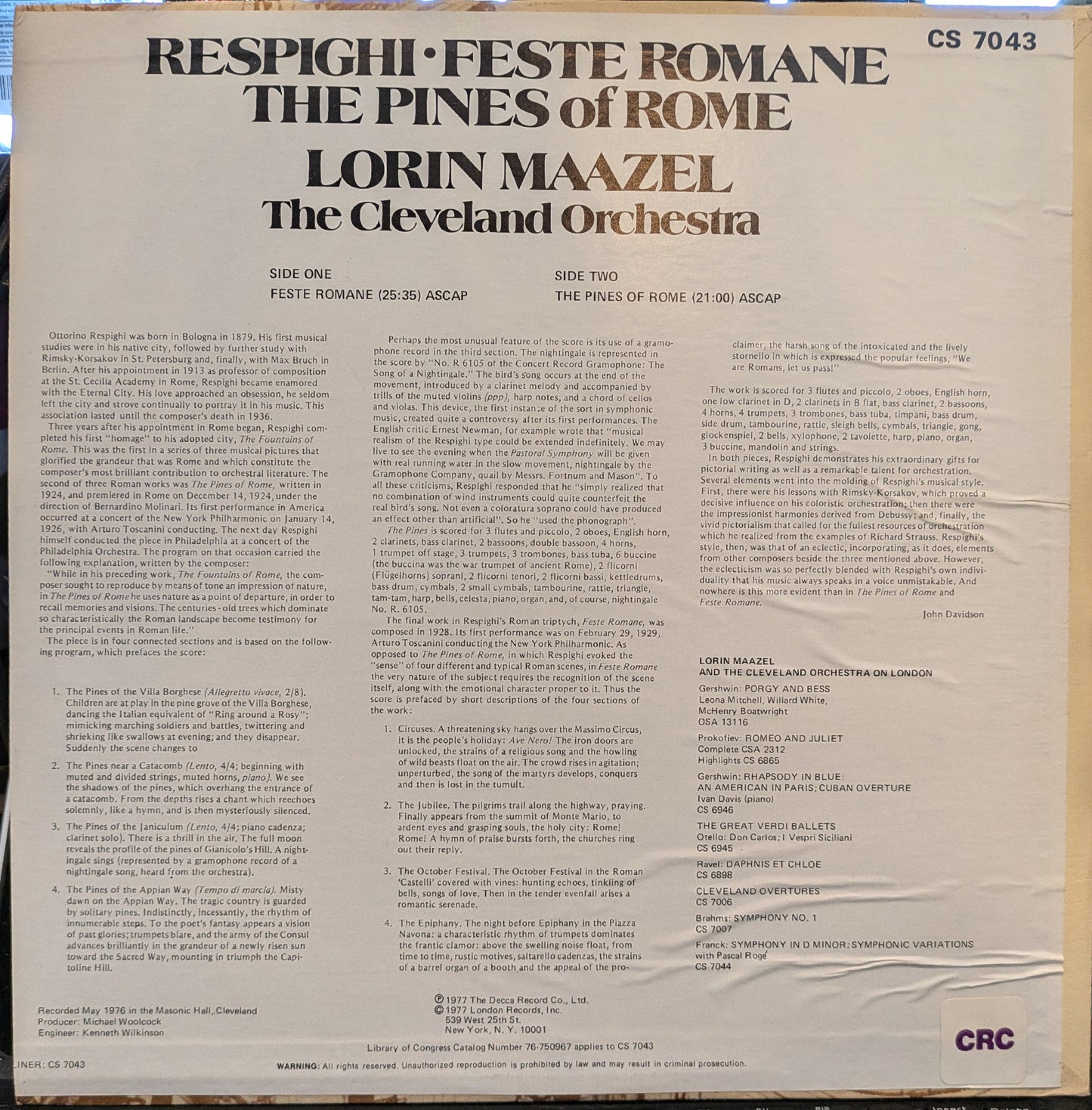 Feste Romane / The Pines Of Rome | Near Mint (NM) Excellent+ (EX+) Get Cheap Vinyl