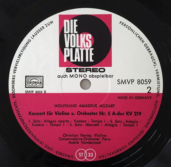 Violinkonzerte Nr. 4 D-Dur KV 218 Und Nr.5 A-Dur KV 219 *GERMANY* | Near Mint (NM) Excellent (EX) Get Cheap Vinyl