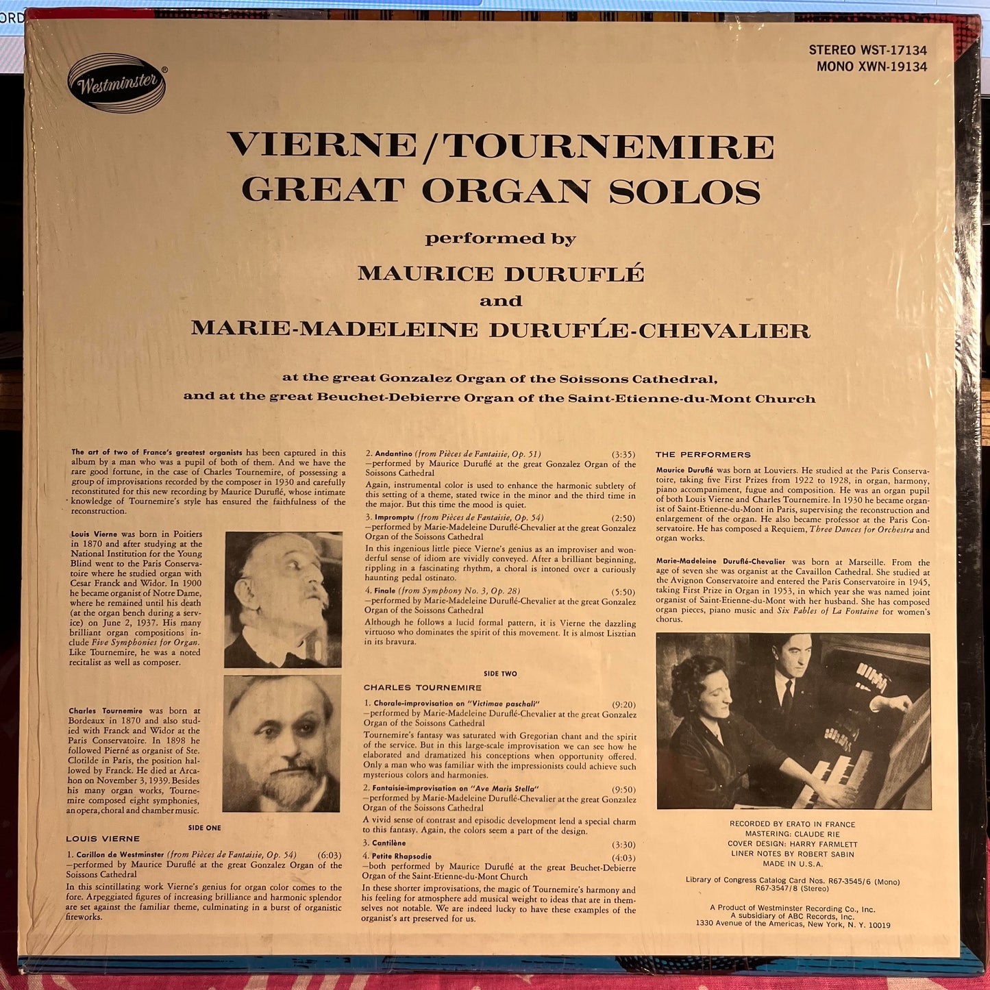 Louis Vierne / Charles Tournemire Great Organ Solos *SHRINK* | Near Mint (NM) Near Mint (NM) Get Cheap Vinyl