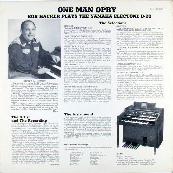 "One Man Opry" Bob Hacker Plays The Yamaha Electone D-80 (VINYL) | Near Mint (NM) Excellent (EX) Get Cheap Vinyl