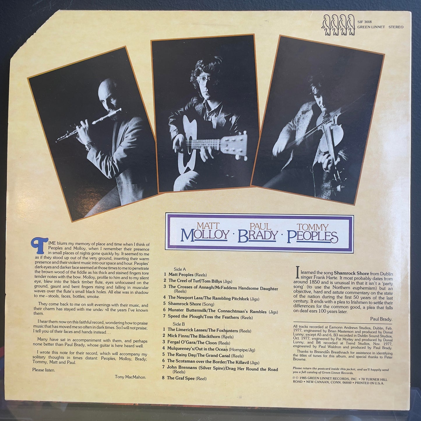 Matt Molloy - Paul Brady - Tommy Peoples (VINYL) | Near Mint (NM or M-) Excellent (EX) Get Cheap Vinyl