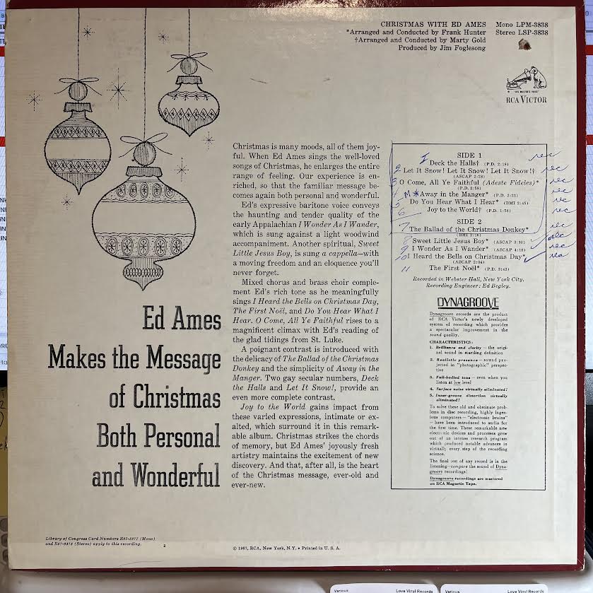 Christmas With Ed Ames | Very Good Plus (VG+) Excellent+ (EX+) Get Cheap Vinyl