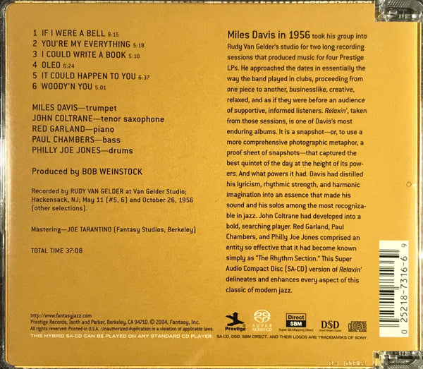 Relaxin' With The Miles Davis Quintet *SACD/HYBRID* | Mint (M) Near Mint (NM) Get Cheap Vinyl