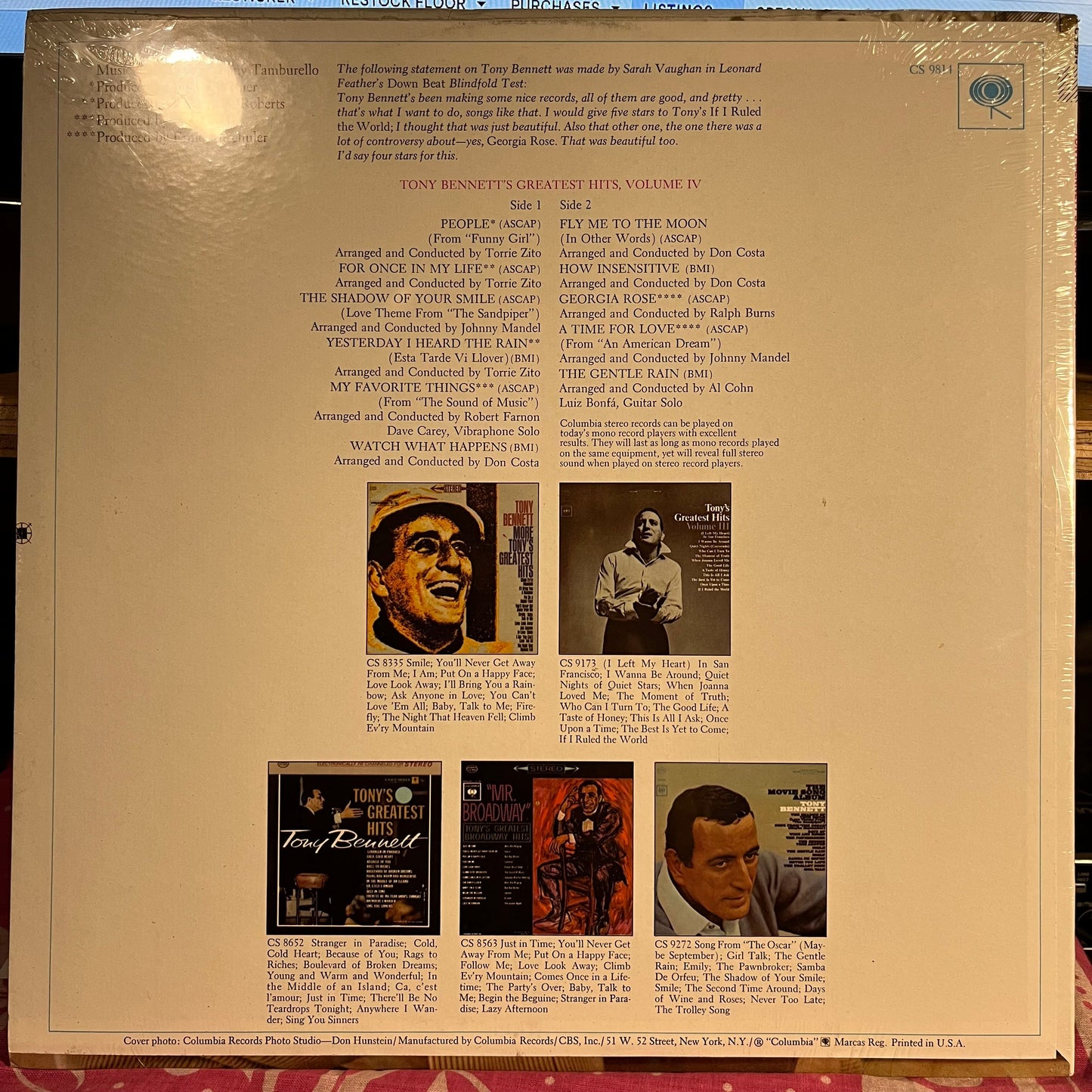 Tony Bennett's Greatest Hits Volume IV | Mint (M) Mint (M) Get Cheap Vinyl