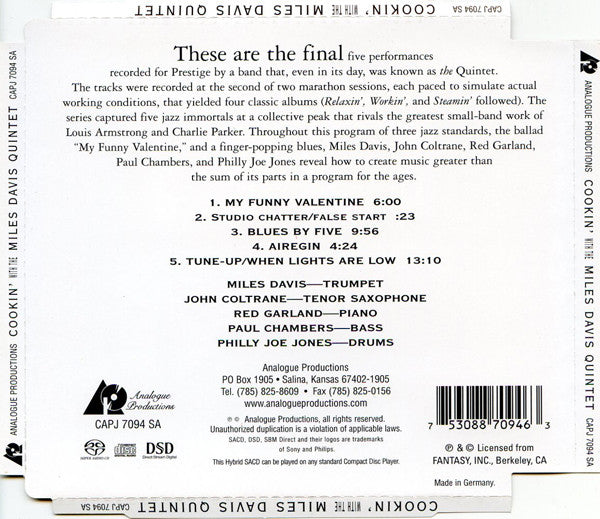 Cookin' With The Miles Davis Quintet (SACD) | Near Mint (NM or M-) Near Mint (NM or M-) Get Cheap Vinyl