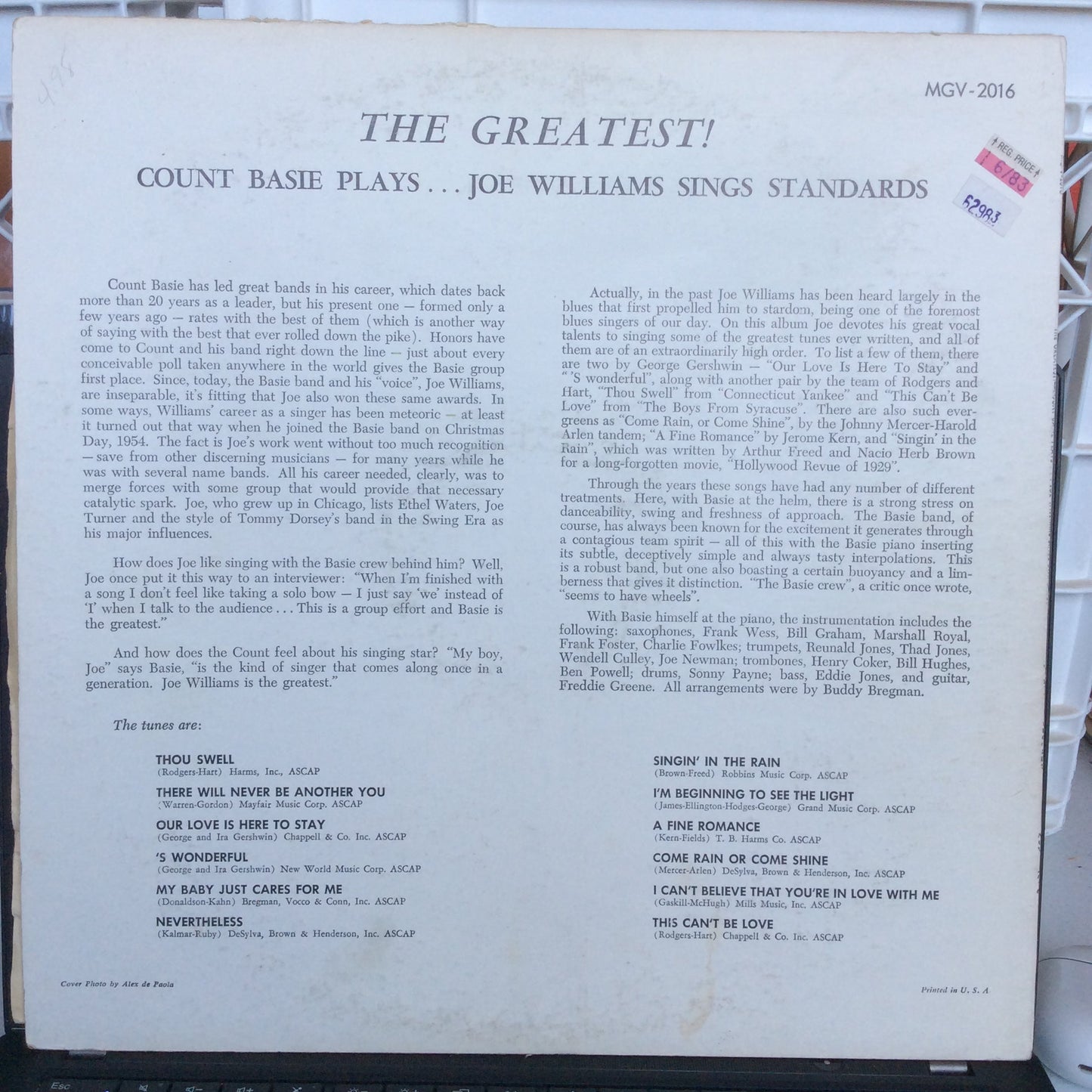 The Greatest! Count Basie Plays...Joe Williams Sings Standards (VINYL) | Near Mint (NM) Very Good Plus (VG+) Get Cheap Vinyl