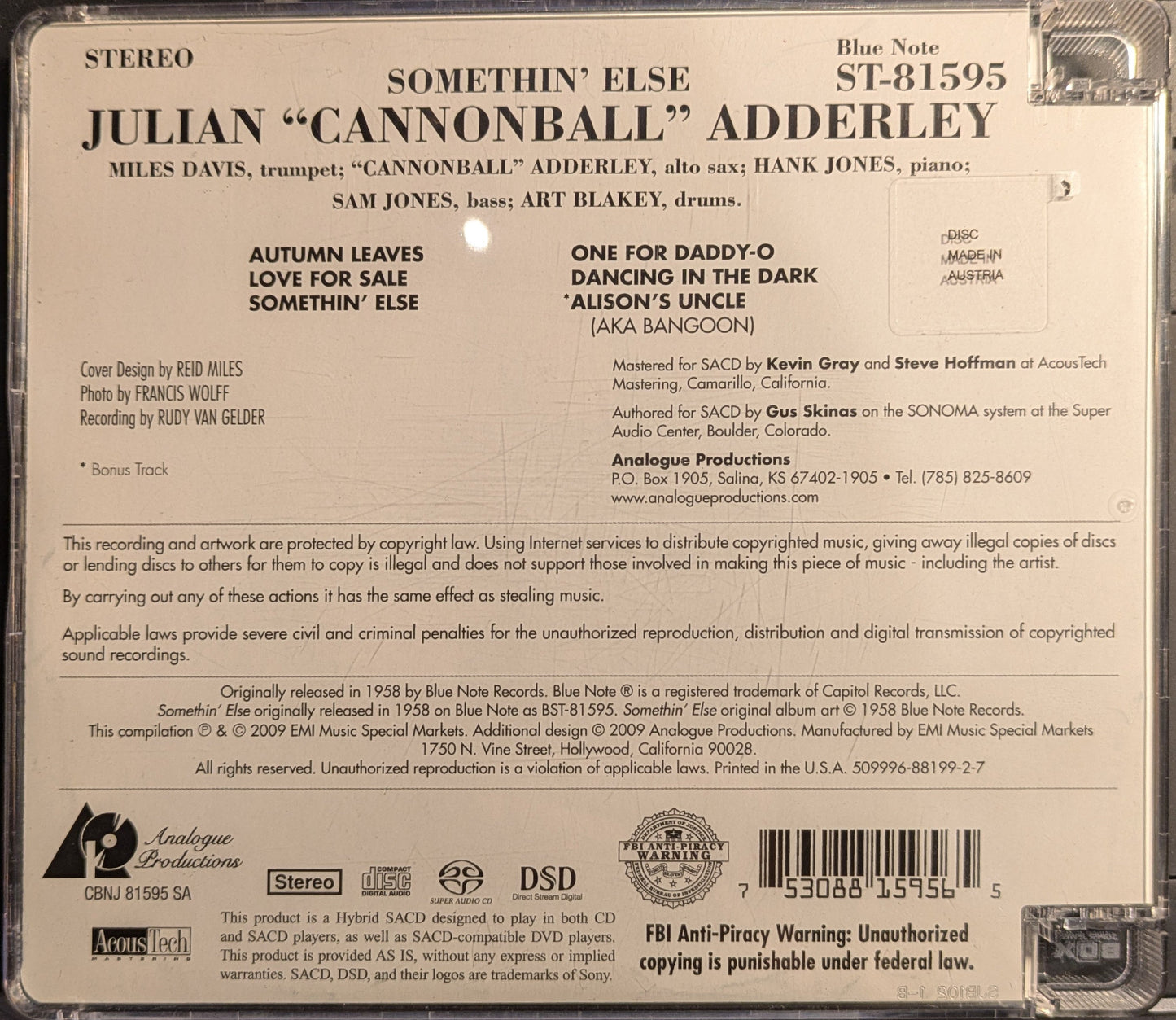 Somethin' Else (SACD) | Near Mint (NM) Near Mint (NM) Get Cheap Vinyl
