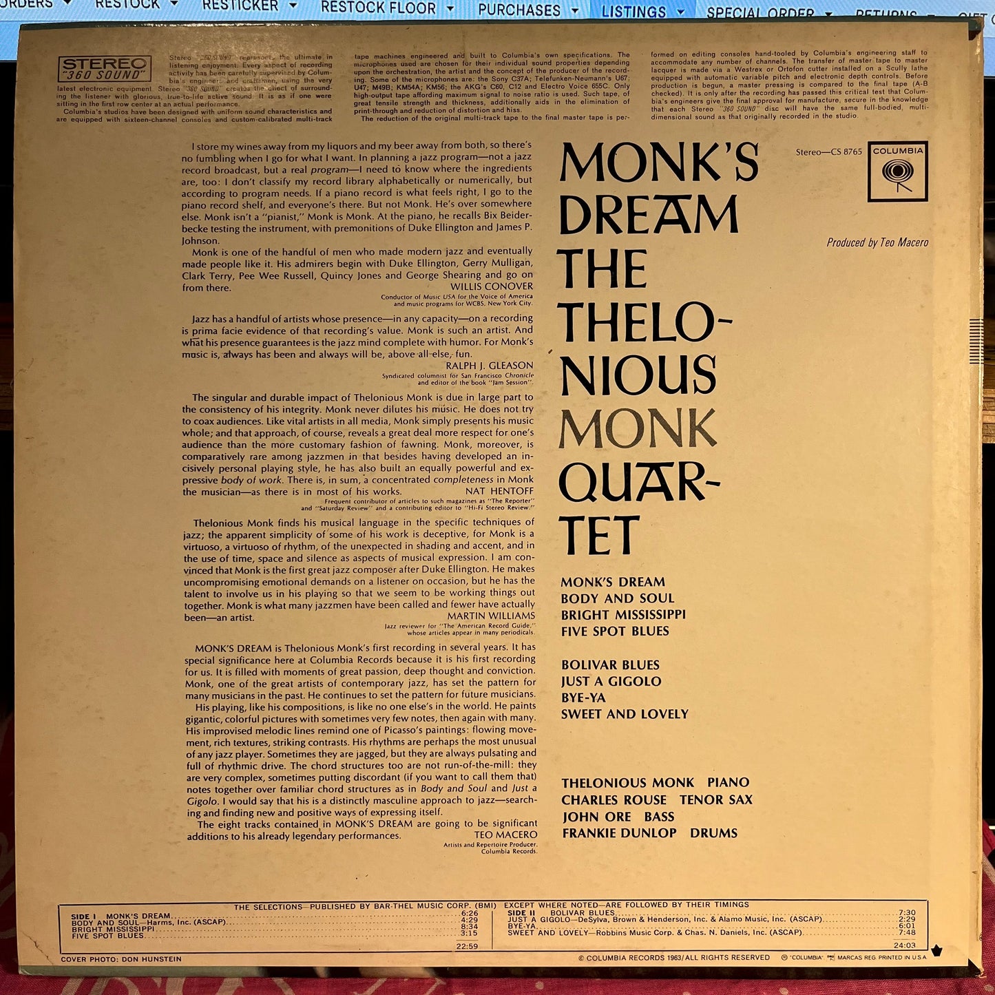 Monk's Dream *TERRE HAUTE* | Very Good Plus (VG+) Excellent (EX) Get Cheap Vinyl