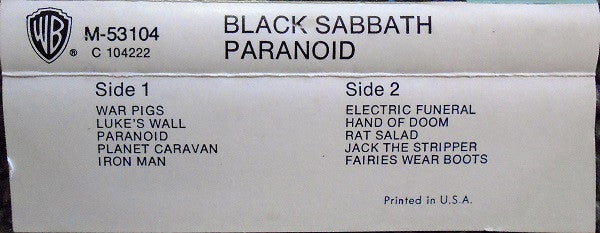 Paranoid (CASSETTE) | Excellent (EX) Excellent (EX) Get Cheap Vinyl