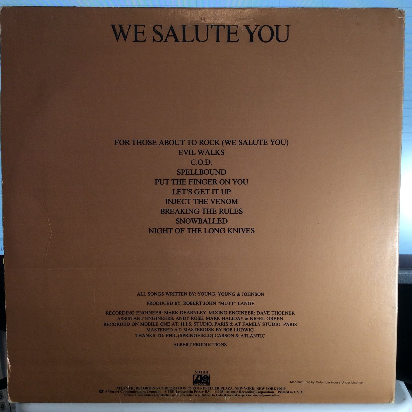 For Those About To Rock (We Salute You) (VINYL) | Very Good Plus (VG+) Excellent (EX) Get Cheap Vinyl