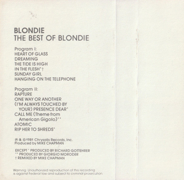 The Best Of Blondie *CASSETTE* | Near Mint (NM) Near Mint (NM) Get Cheap Vinyl