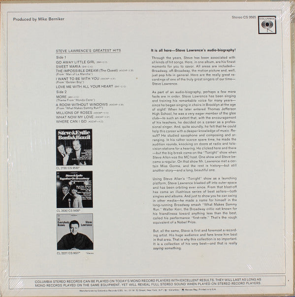 Steve Lawrence's Greatest Hits | Mint (M) Near Mint (NM) Get Cheap Vinyl