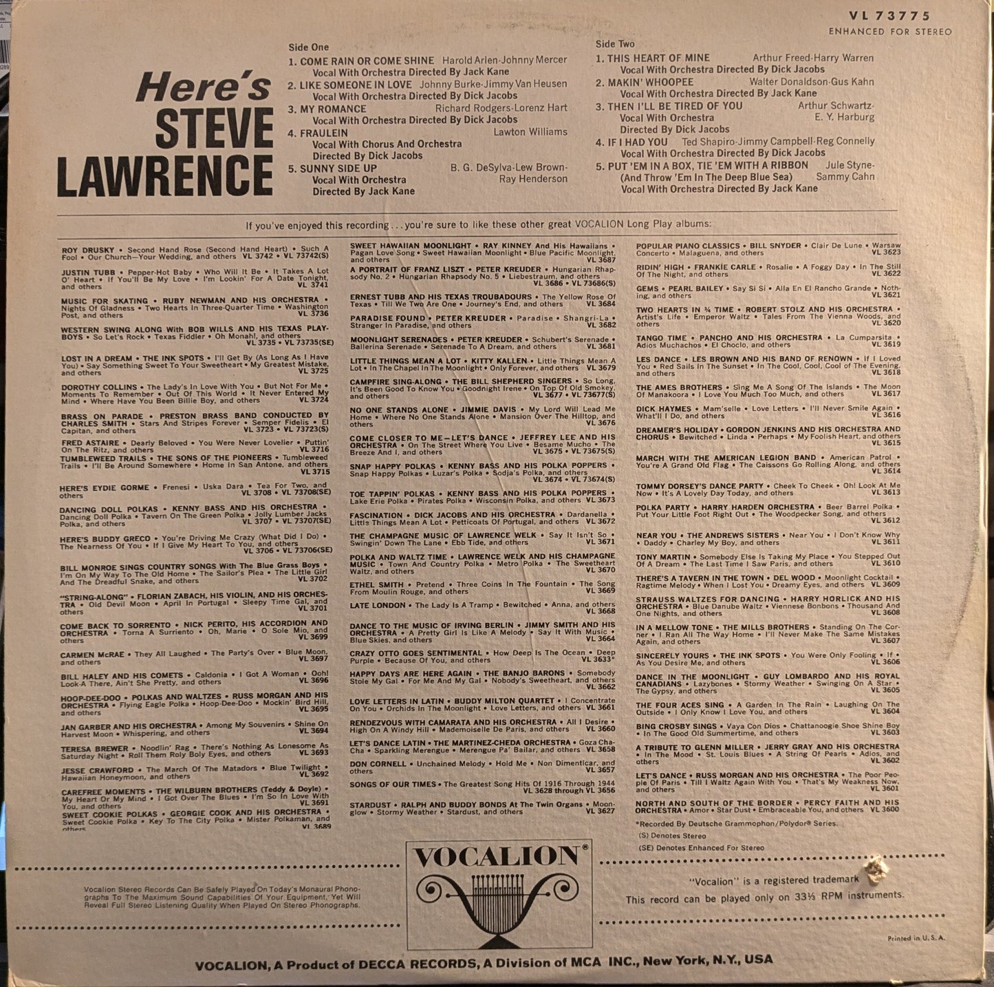 Here's Steve Lawrence | Excellent (EX) Excellent (EX) Get Cheap Vinyl