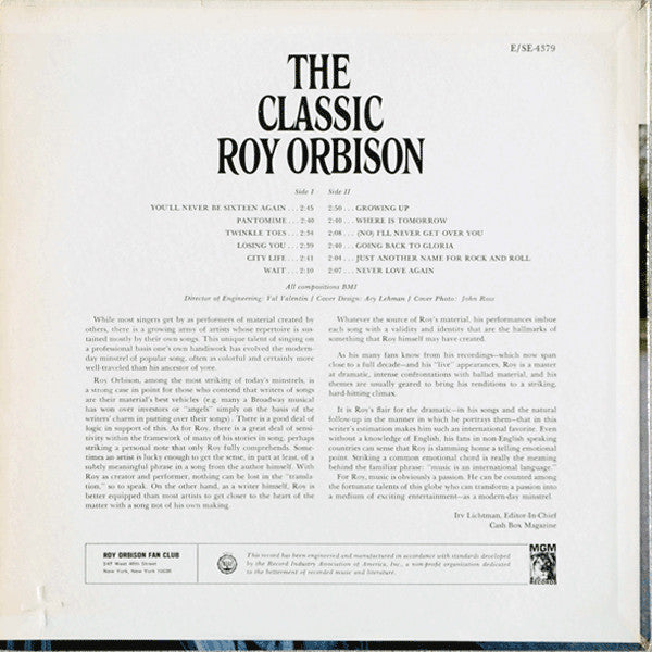 The Classic Roy Orbison *MGM* | Near Mint (NM) Excellent (EX) Get Cheap Vinyl