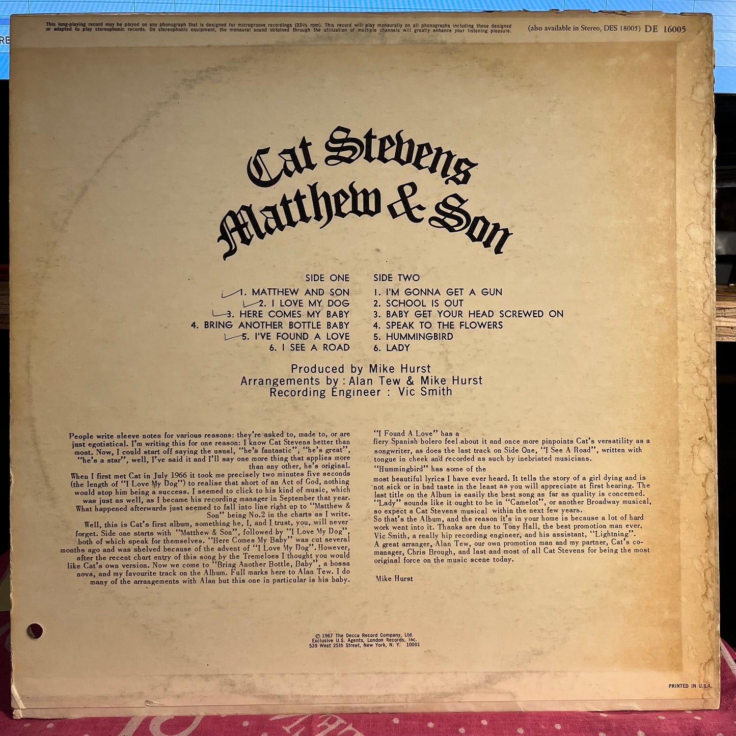 Matthew & Son *MONO* | Excellent (EX) Very Good Plus (VG+) Get Cheap Vinyl