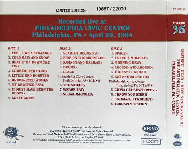 Dave's Picks, Volume 35 (3xCD)(Philadelphia Civic Center, Philadelphia, PA • 4/20/84) | Mint (M) Near Mint (NM) Get Cheap Vinyl