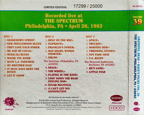 Dave's Picks, Volume 39 (3xCD)(The Spectrum, Philadelphia, PA • 4/26/83) | Mint (M) Near Mint (NM) Get Cheap Vinyl