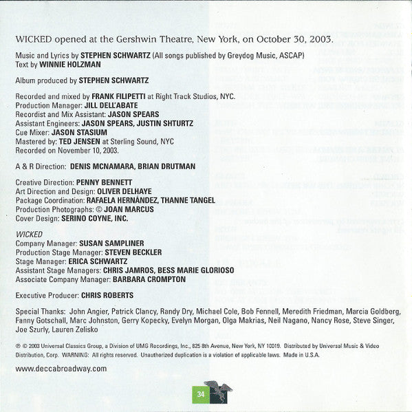 Wicked (Original Broadway Cast Recording) (CD) | Mint (M) Mint (M) Get Cheap Vinyl