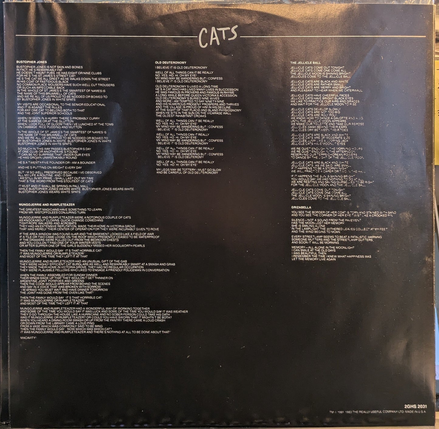 Cats - Complete Original Broadway Cast Recording (2xVINYL) | Near Mint (NM) Near Mint (NM) Get Cheap Vinyl