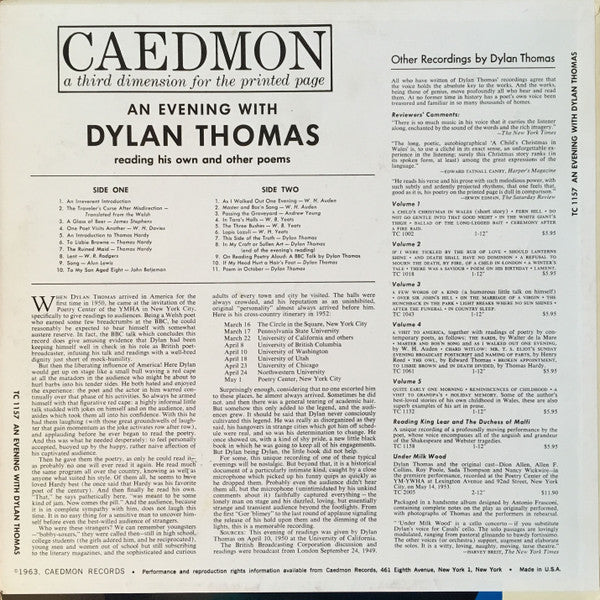 An Evening With Dylan Thomas Reading His Own And Other Poems | Near Mint (NM) Excellent (EX) Get Cheap Vinyl