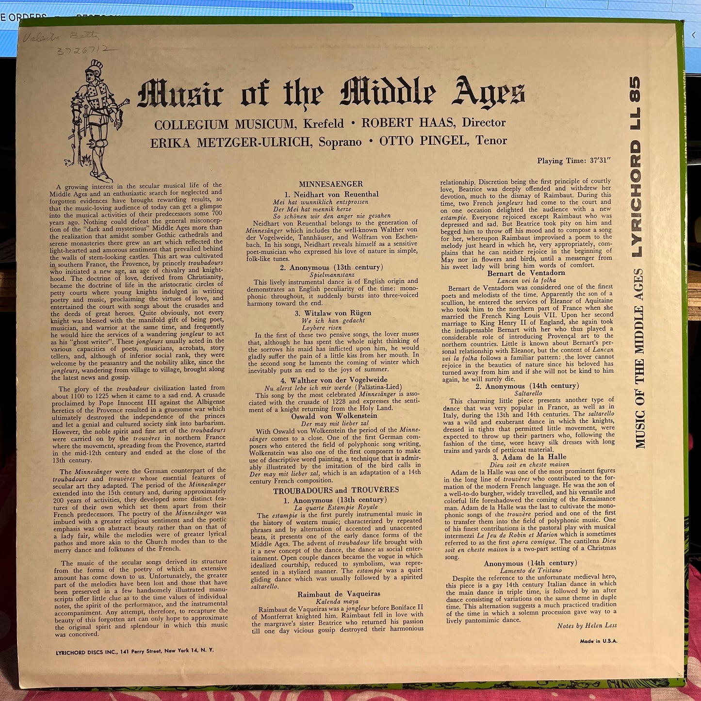 Music Of The Middle Ages | Excellent (EX) Near Mint (NM) Get Cheap Vinyl