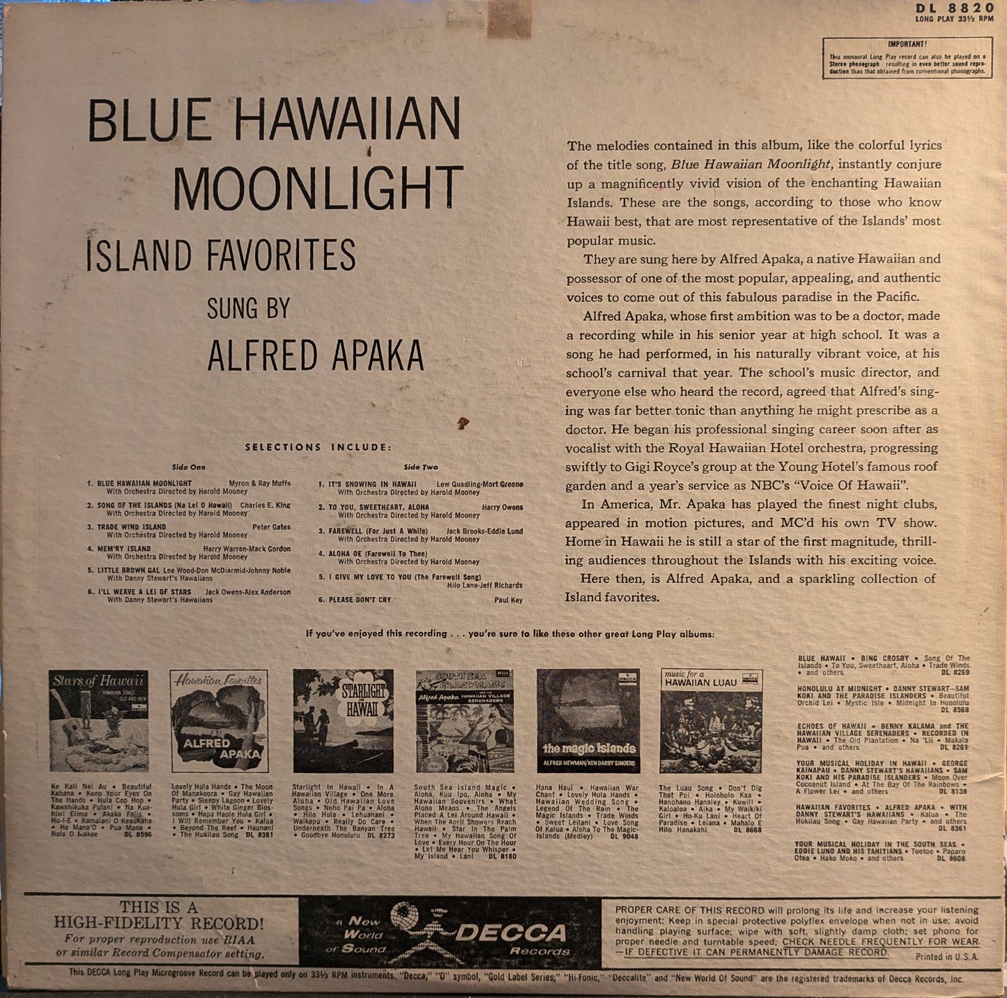 Blue Hawaiian Moonlight Island Favorites | Very Good Plus (VG+) Excellent (EX) Get Cheap Vinyl