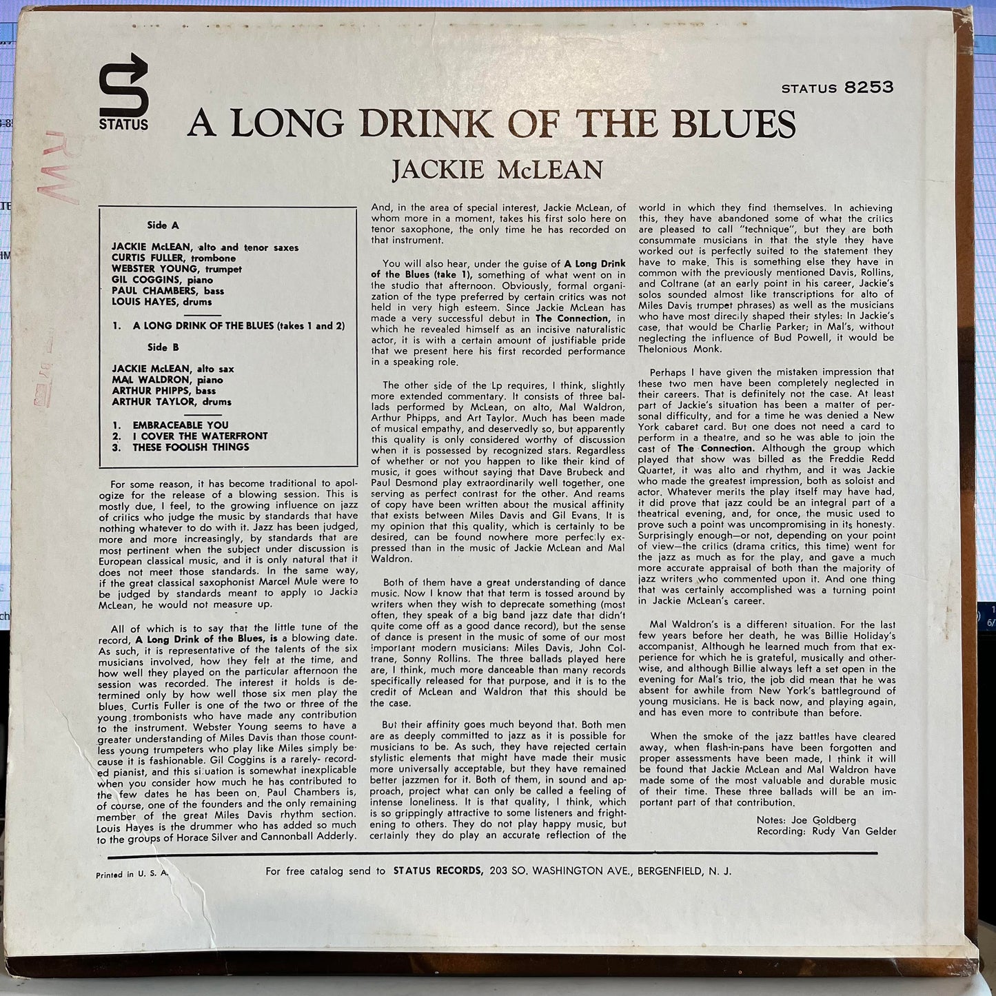 A Long Drink Of The Blues | Very Good (VG) Very Good Plus (VG+) Get Cheap Vinyl
