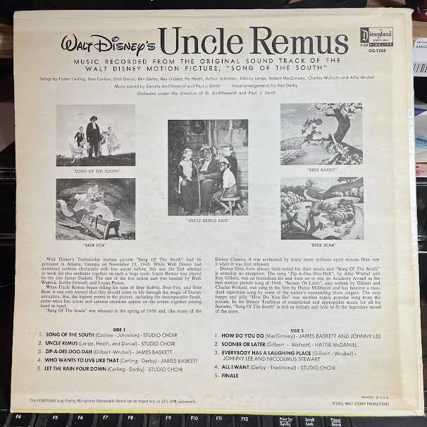All The Songs From Walt Disney's Uncle Remus (VINYL) | Near Mint- (NM-) Near Mint (NM or M-) Get Cheap Vinyl