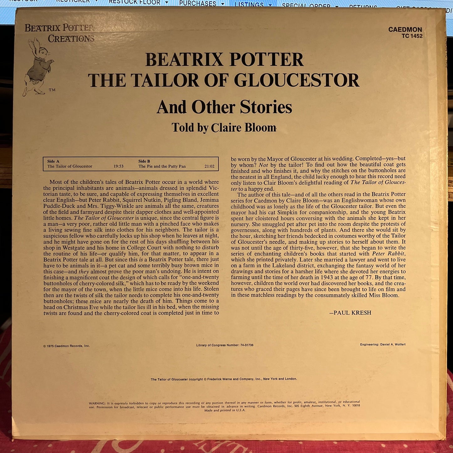 The Tailor Of Gloucester And Other Stories | Near Mint (NM) Excellent (EX) Get Cheap Vinyl