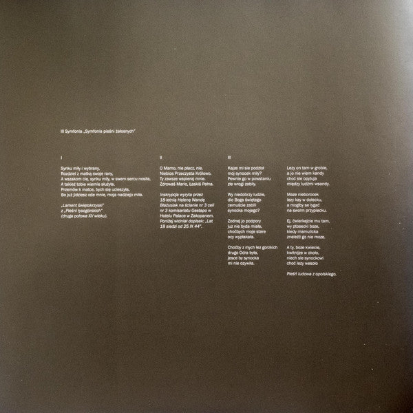 Symphony No. 3 (Symphony Of Sorrowful Songs) Op. 36 | Mint (M) Mint (M) Get Cheap Vinyl