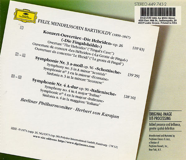 Symphonien No. 3 »Schottische · Scottish« · No. 4 »Italienische · Italian« (CD) | Excellent+ (EX+) Near Mint (NM) Get Cheap Vinyl