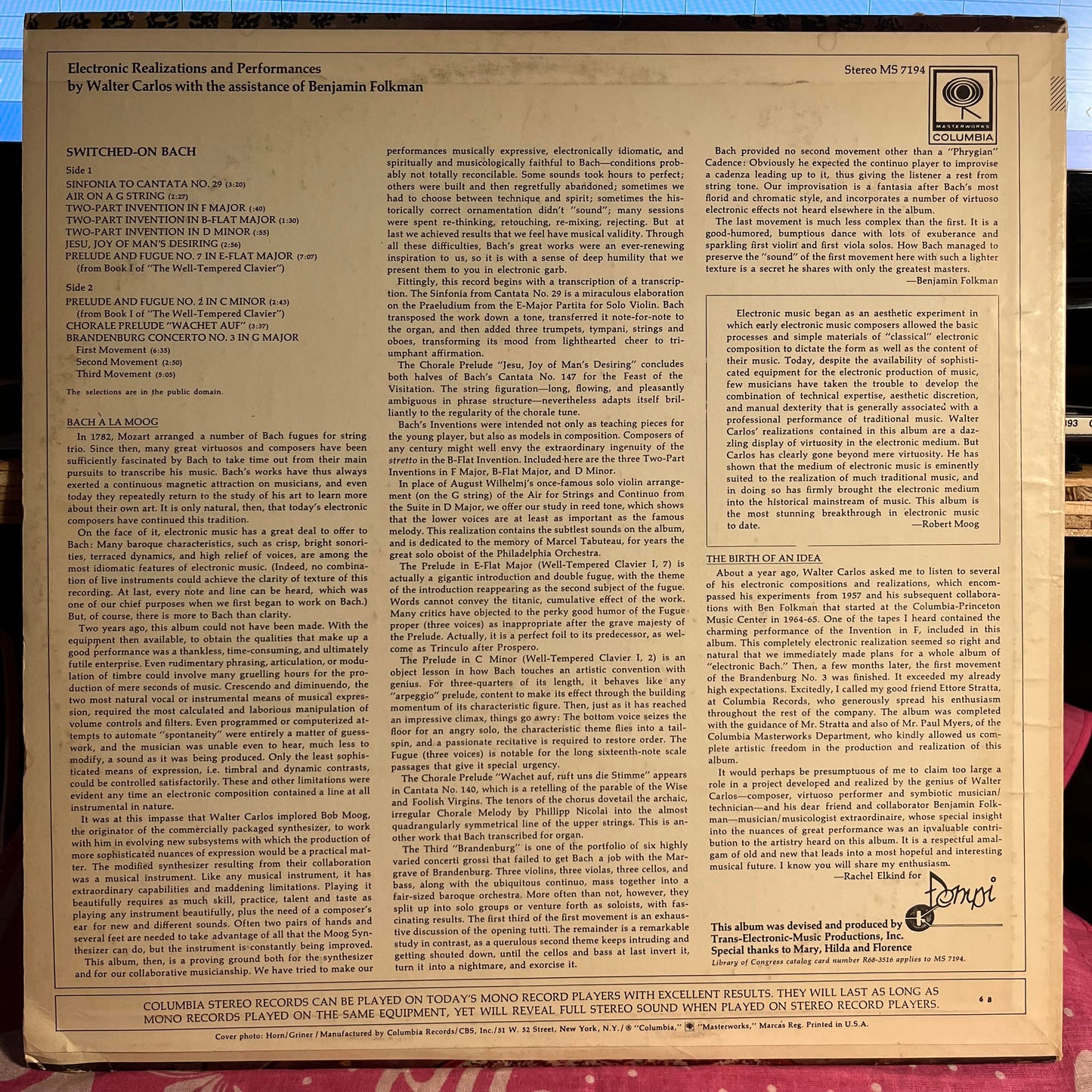 Switched-On Bach *TERRE HAUTE 1970* | Excellent (EX) Excellent (EX) Get Cheap Vinyl