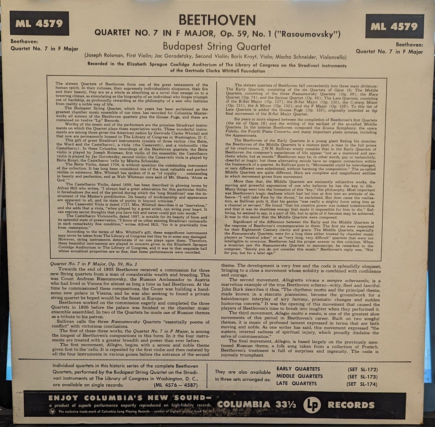 Quartet No. 7 in F Major, Op. 59, No. 1 | Excellent (EX) Near Mint (NM) Get Cheap Vinyl