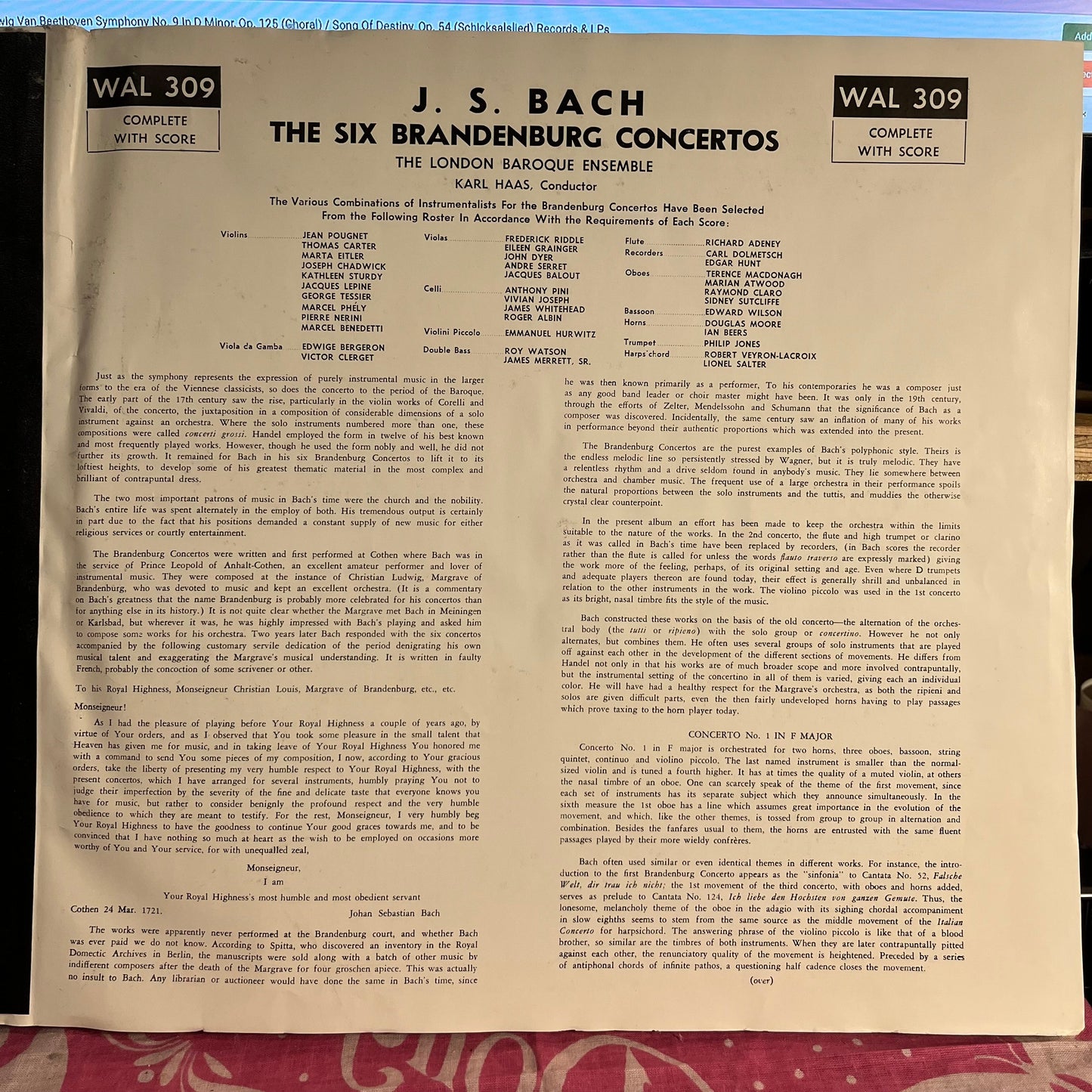 The Six Brandenburg Concertos | Excellent (EX) Very Good Plus (VG+) Get Cheap Vinyl