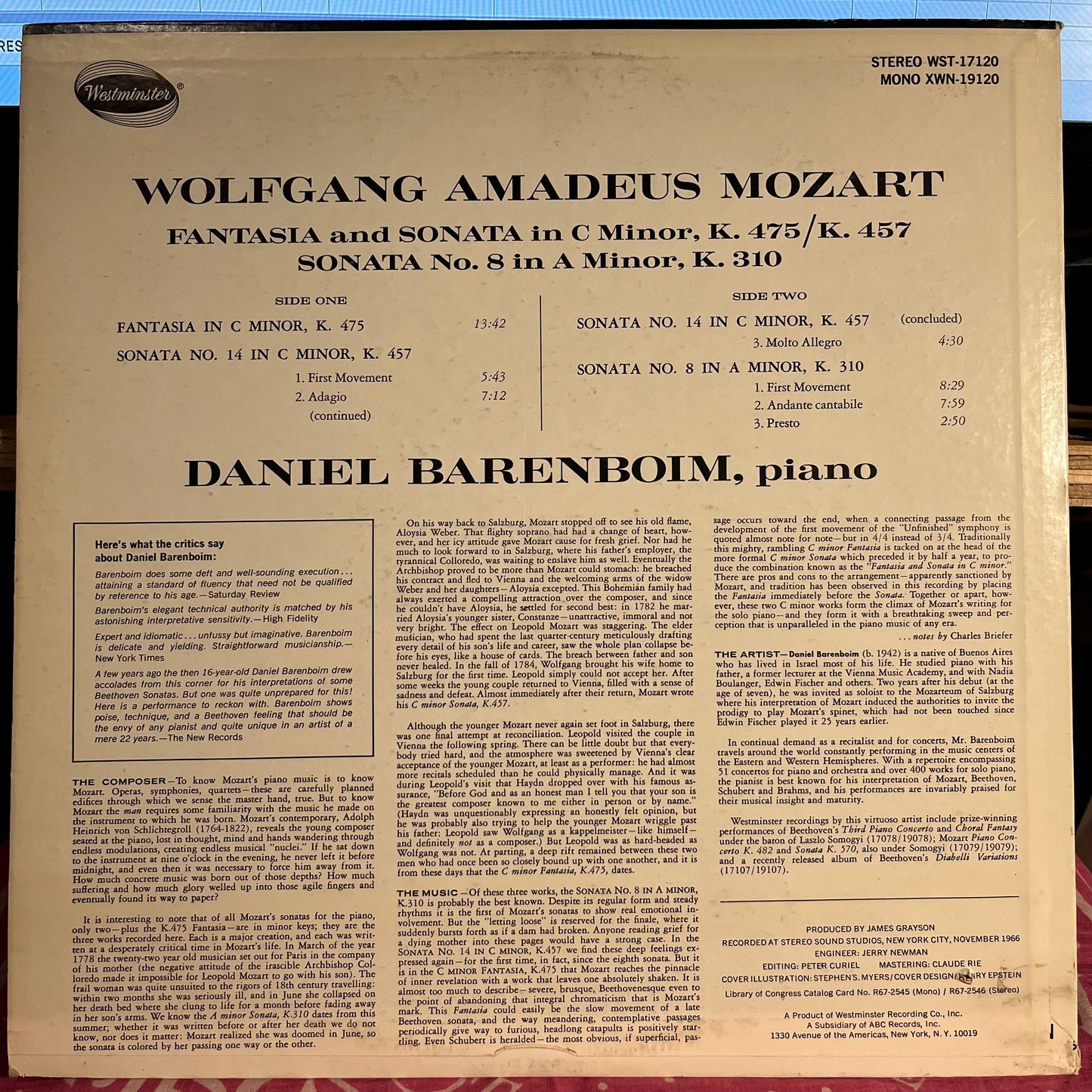 Fantasia In C Minor, K.475; Sonata In C Minor, K.457 (No.14); Sonata In A Minor, K.310 (No.8) | Excellent (EX) Excellent (EX) Get Cheap Vinyl