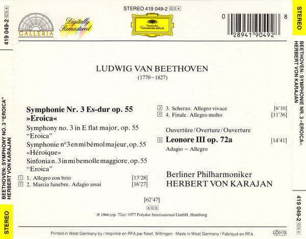 Symphony No. 3 “Eroica” / Overture: “Leonore III” (CD) | Excellent+ (EX+) Near Mint (NM or M-) Get Cheap Vinyl
