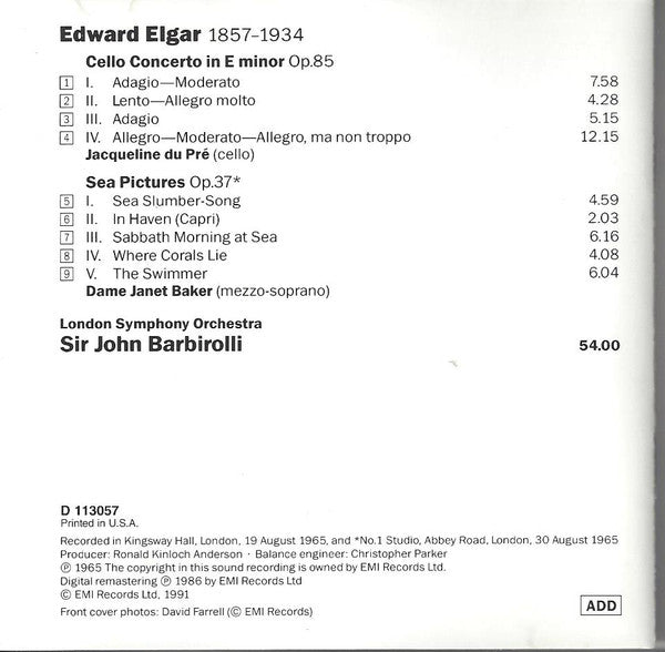 Cello Concerto • Sea Pictures (CD) | Excellent+ (EX+) Excellent (EX) Get Cheap Vinyl