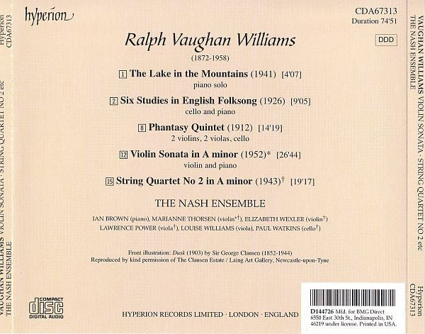 Violin Sonata / The Lake In The Mountains / Six Studies In English Folksong / String Quartet No 2 / Phantasy Quintet (CD) | Near Mint (NM) Near Mint (NM) Get Cheap Vinyl