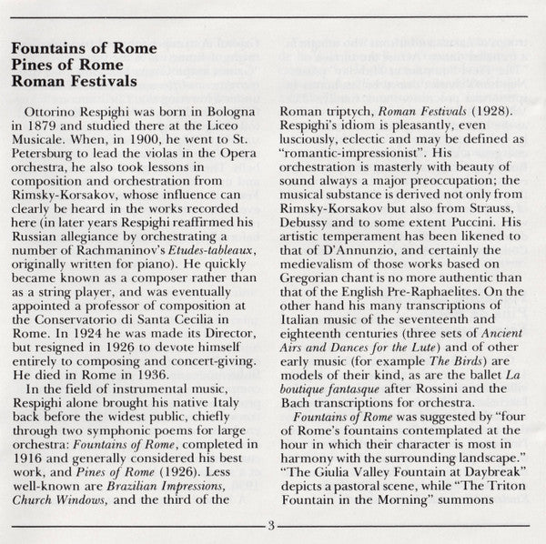 Pines Of Rome • Fountains Of Rome • Feste Romane (CD) | Near Mint (NM) Near Mint (NM) Get Cheap Vinyl
