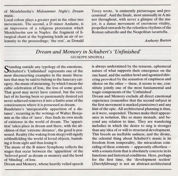 Schubert: Symphony No.8 "Unfinished" / Mendelssohn: Symphony No.4 "Italian" (CD) | Near Mint (NM) Near Mint (NM) Get Cheap Vinyl
