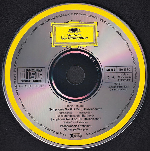 Schubert: Symphony No.8 "Unfinished" / Mendelssohn: Symphony No.4 "Italian" (CD) | Near Mint (NM) Near Mint (NM) Get Cheap Vinyl