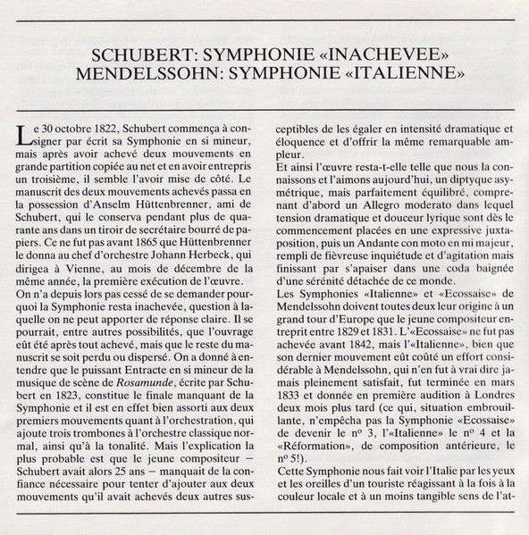 Schubert: Symphony No.8 "Unfinished" / Mendelssohn: Symphony No.4 "Italian" (CD) | Near Mint (NM) Near Mint (NM) Get Cheap Vinyl