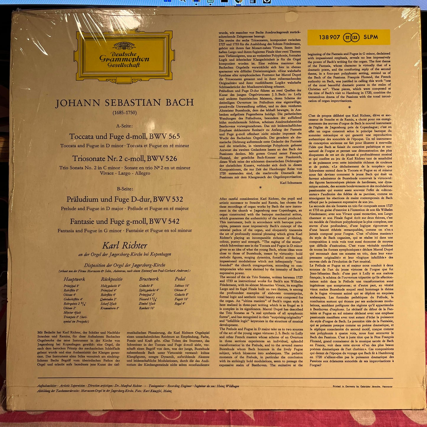 Toccata Und Fuge d-moll, BWV 565 · Triosonate Nr. 2 c-moll, BWV 526 · Präludium Und Fuge D-dur, BWV 532 · Fantasie Und Fuge g-moll, BWV 542 *SHRINK/GERMANY* | Near Mint (NM) Near Mint (NM) Get Cheap Vinyl