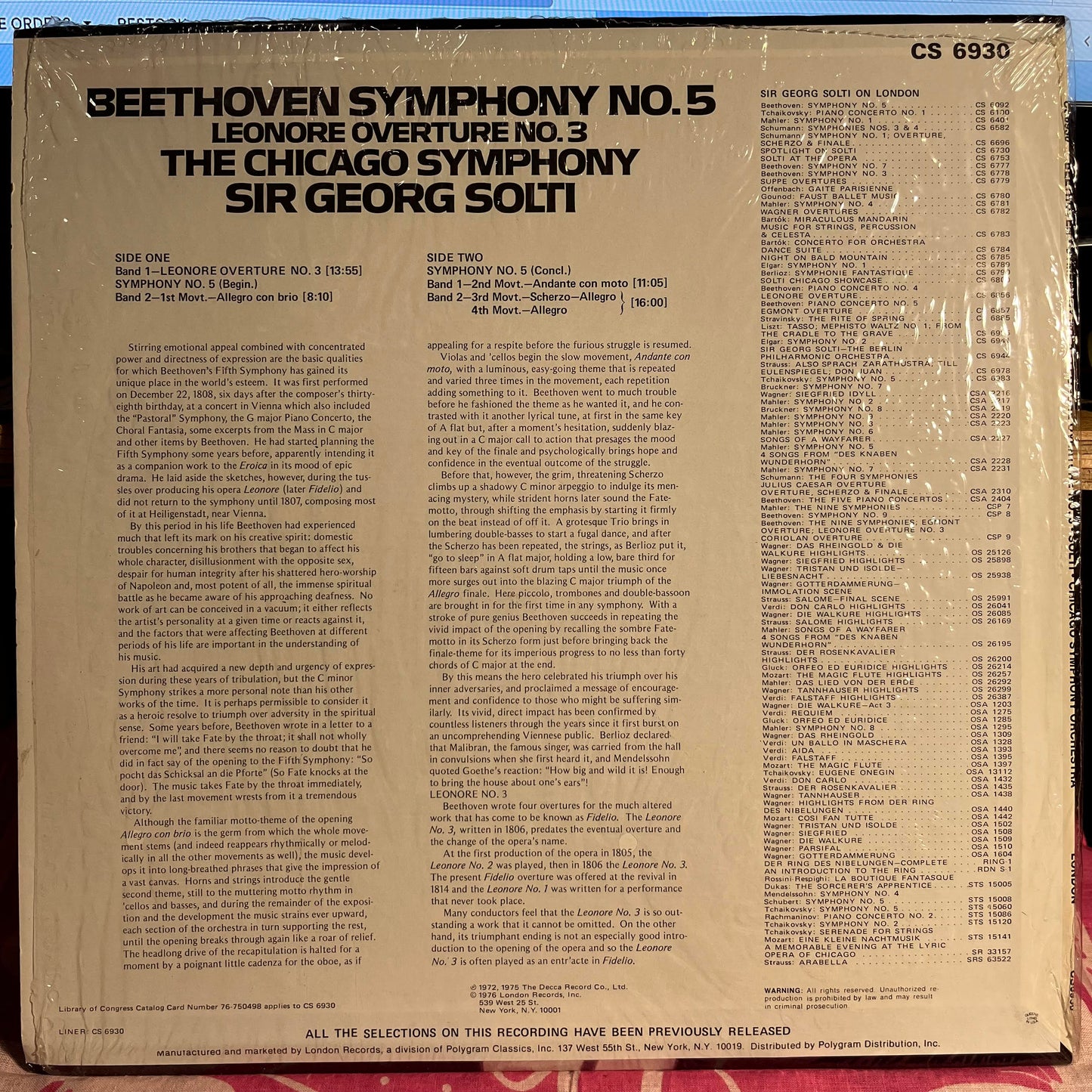 Symphony No. 5 / Leonore Overture No. 3 *SHRINK/IMPORT STICKER* | Near Mint (NM) Near Mint (NM) Get Cheap Vinyl